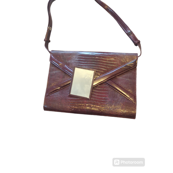 Vintage lizard envelope purse burgundy - Picture 2 of 3
